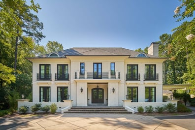 Architectural front features of a high-end Charlotte custom home built by Simonini Homes