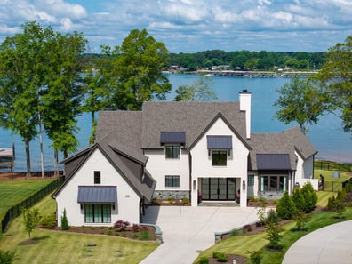 Aerial view of Simonini Homes luxury lakefront property in Mooresville, NC