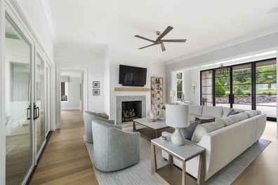 Side view of modern living room in Simonini Homes custom build in Mooresville, NC