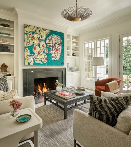 Simonini Homes creates warm and vibrant living space with colorful art and natural light in Charlotte, NC