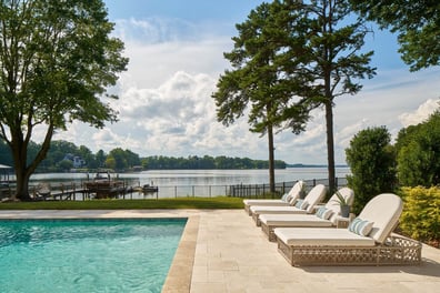 Lakeside pool and patio design by Simonini Homes in Fort Mill, NC custom home
