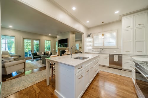 Open kitchen and living space layout from a home renovation in Charlotte, NC